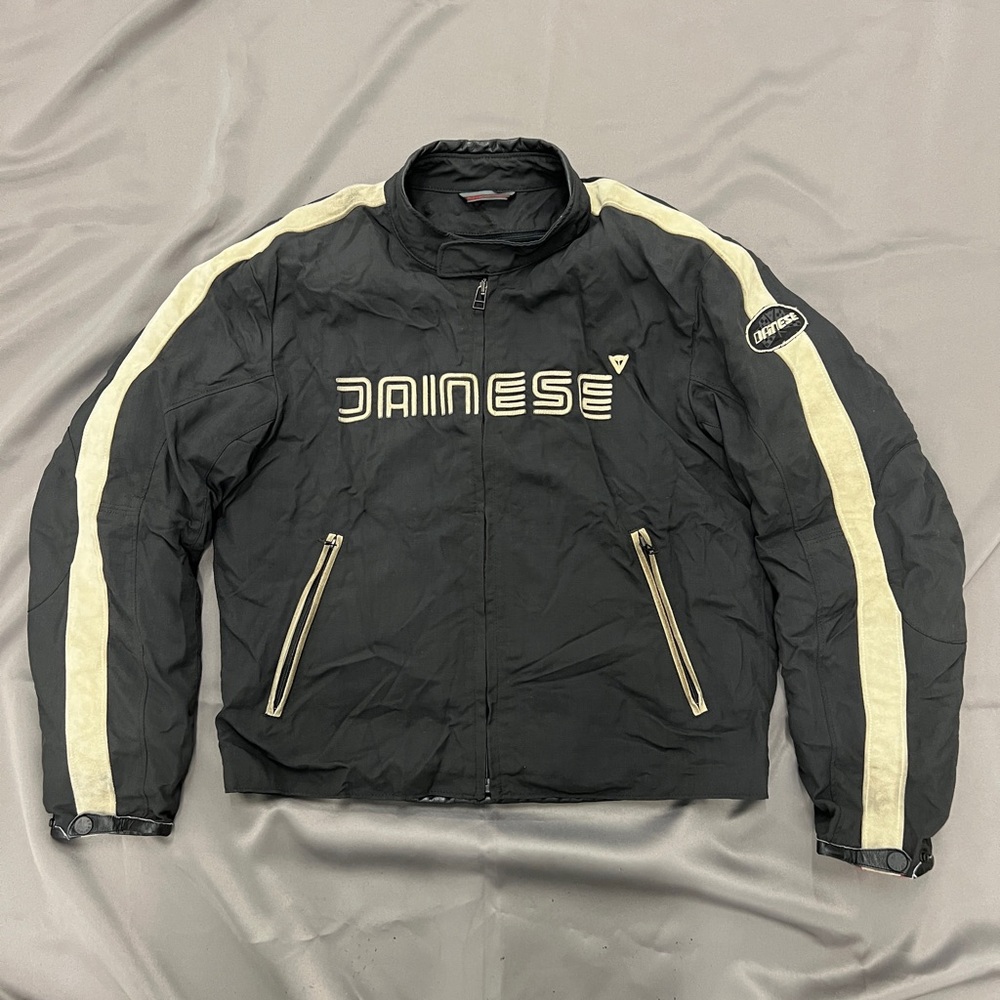 Dainese DTEC Men's Black Performance Motorcycle Jacket with Cream Racing Stripes